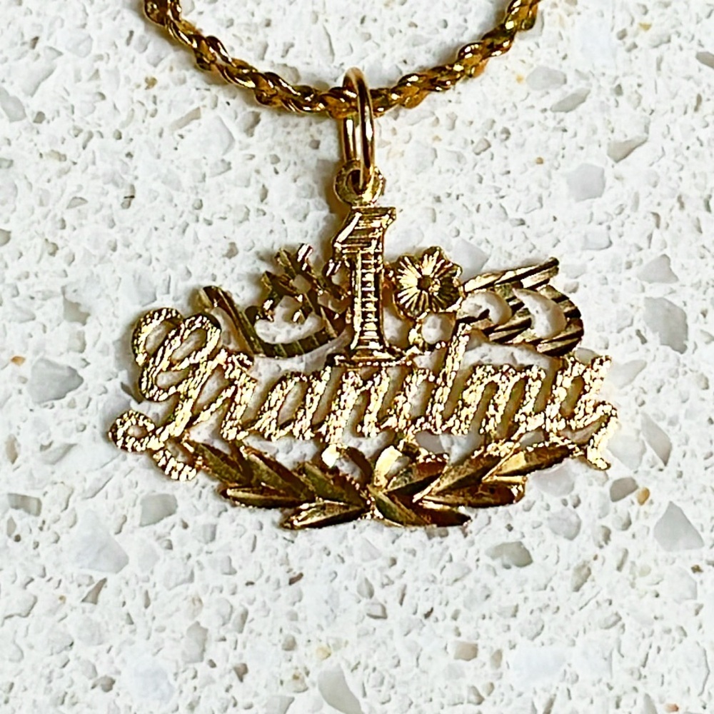 Vintage 14k gold plated #1 Grandma 24” pendant necklace